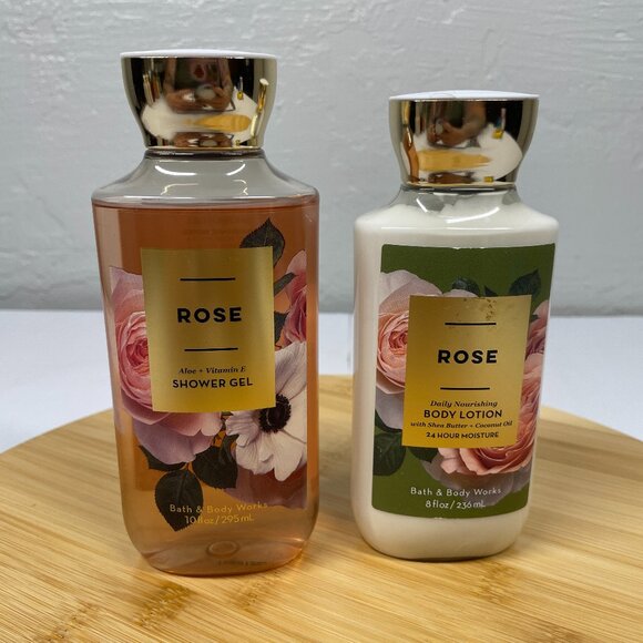 Bath & Body Works Rose Shower Gel Wash Body Lotion Shea Butter Aloe Set